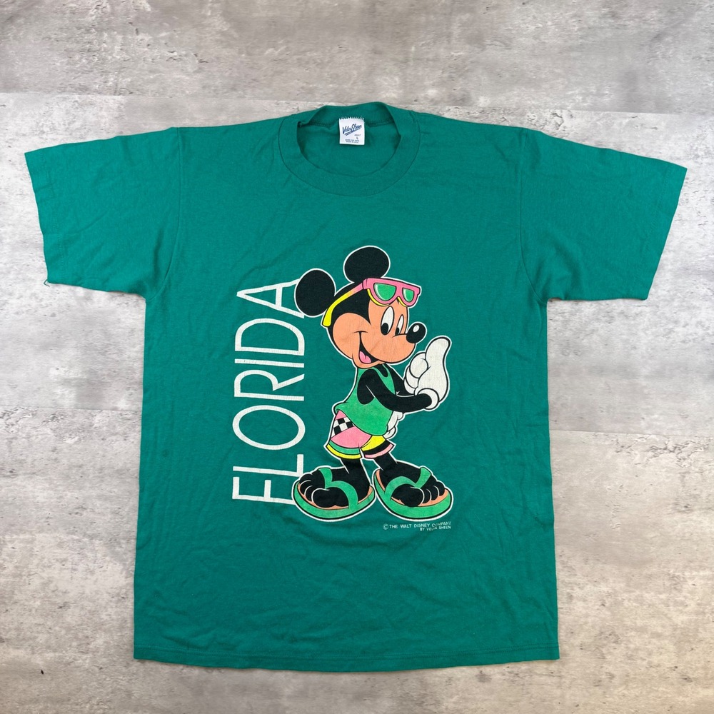 Vintage 90s Velva Sheen Disney Mickey Mouse Florida T-Shirt Green Mens L USA